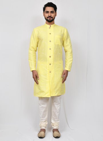 Yellow color Printed Cotton  Kurta Pyjama