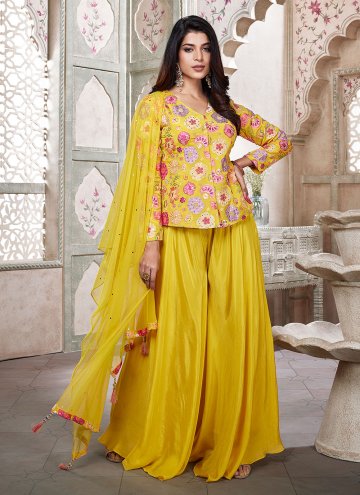 Yellow color Printed Silk Designer Salwar Kameez