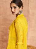 Yellow color Pure Georgette Designer Palazzo Suit with Embroidered - 1