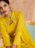 Yellow color Pure Georgette Designer Palazzo Suit with Embroidered - 3