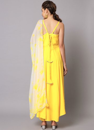 Yellow color Rayon Salwar Suit with Plain Work