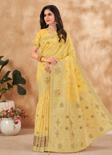 Yellow color Silk Classic Designer Saree with Embroidered
