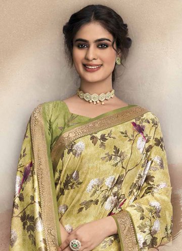 Yellow color Silk Classic Designer Saree with Floral Print