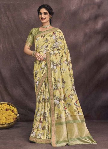Yellow color Silk Classic Designer Saree with Flor