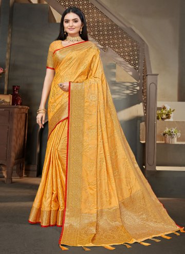 Yellow color Silk Silk Saree with Woven
