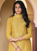 Yellow color Silk Trendy Salwar Kameez with Digital Print - 1