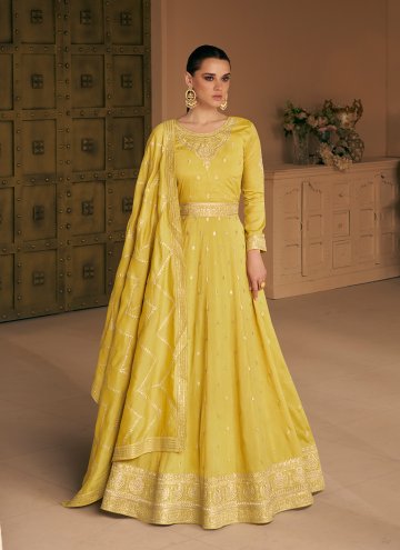 Yellow color Silk Trendy Salwar Kameez with Embroidered