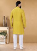 Yellow color Strips Print Cotton  Kurta Pyjama - 1