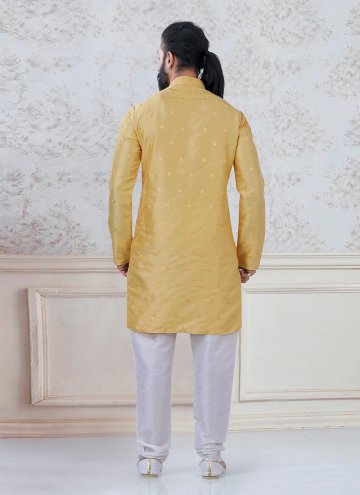 Yellow color Thread Work Silk Kurta Pyjama