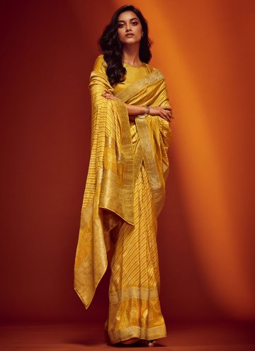 Yellow color Viscose Classic Designer Saree with Digital Print