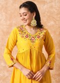 Yellow color Viscose Salwar Suit with Embroidered - 1