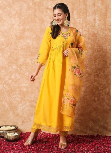 Yellow color Viscose Salwar Suit with Embroidered