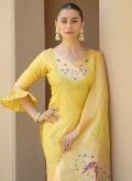 Yellow color Woven Banarasi Salwar Suit - 1
