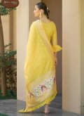 Yellow color Woven Banarasi Salwar Suit - 3