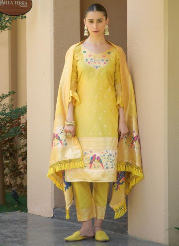 Yellow color Woven Banarasi Salwar Suit