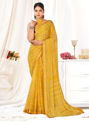Yellow color Woven Chiffon Classic Designer Saree