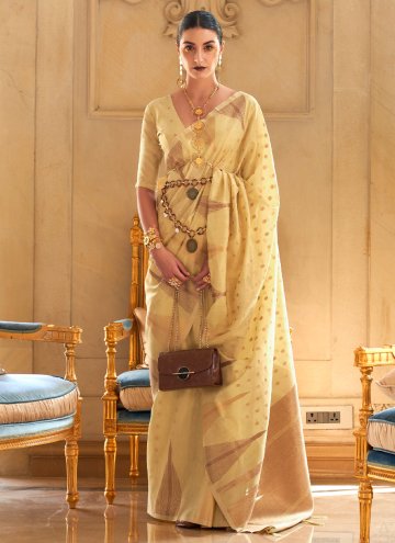 Yellow color Woven Handloom Silk Contemporary Sare