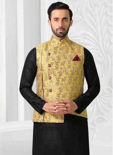 Yellow color Woven Jacquard Nehru Jackets