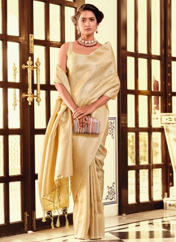 Yellow color Woven Kanjivaram Silk Contemporary Saree