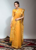 Yellow color Woven Linen Designer Saree - 1