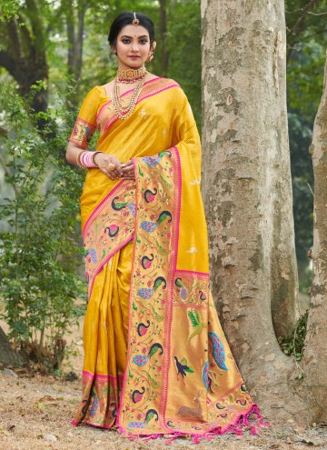 Yellow color Woven Silk Designer Traditional Saree