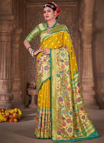 Yellow color Woven Silk Traditional Saree
