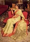 Yellow color Woven Tussar Silk Classic Designer Saree - 1