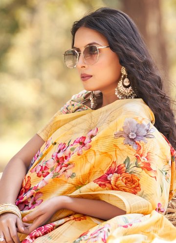 Yellow Contemporary Saree in Cotton  with Border