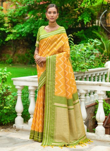 Yellow Contemporary Saree in Handloom Silk with Woven