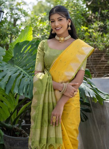 Yellow Contemporary Saree in Raw Silk with Woven