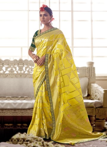 Yellow Contemporary Saree in Silk with Embroidered