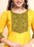 Yellow Cotton  Embroidered Designer Kurti - 1