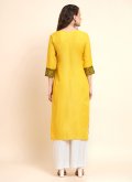 Yellow Cotton  Embroidered Designer Kurti - 2