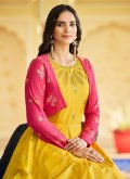 Yellow Cotton  Embroidered Gown for Engagement - 2