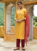 Yellow Cotton  Embroidered Trendy Salwar Kameez for Casual - 2