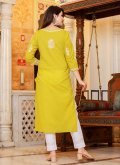 Yellow Cotton  Lucknowi Work Pant Style Suit - 3
