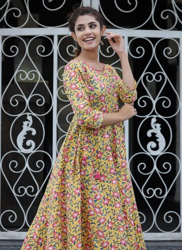 Yellow Cotton  Printed Casual Kurti for Ceremonial