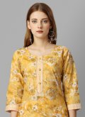 Yellow Cotton  Printed Party Wear Kurti for Casual - 1