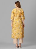 Yellow Cotton  Printed Party Wear Kurti for Casual - 2