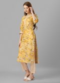 Yellow Cotton  Printed Party Wear Kurti for Casual - 3