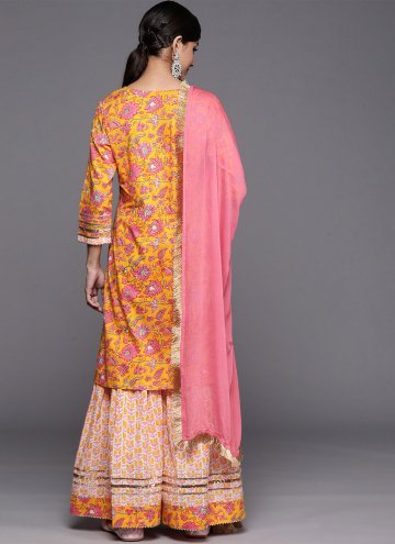 Yellow Cotton  Printed Salwar Suit for Festival