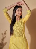 Yellow Cotton  Sequins Work Party Wear Kurti for Ceremonial - 1