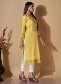 Yellow Cotton  Sequins Work Party Wear Kurti for Ceremonial - 2