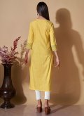 Yellow Cotton  Sequins Work Party Wear Kurti for Ceremonial - 3
