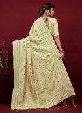 Yellow Cotton Silk Chikankari Work Contemporary Saree - 2