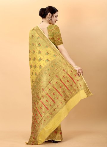 Yellow Cotton Silk Woven Contemporary Saree for Festival