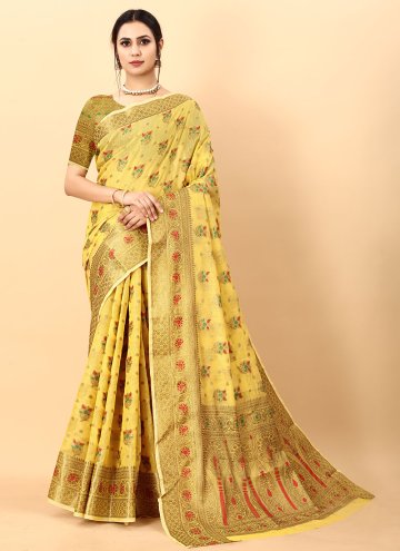 Yellow Cotton Silk Woven Contemporary Saree for Fe