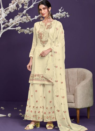 Yellow Designer Pakistani Salwar Suit in Faux Georgette with Embroidered