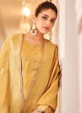 Yellow Designer Pakistani Salwar Suit in Jacquard with Fancy work - 1