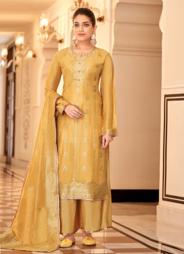 Yellow Designer Pakistani Salwar Suit in Jacquard 